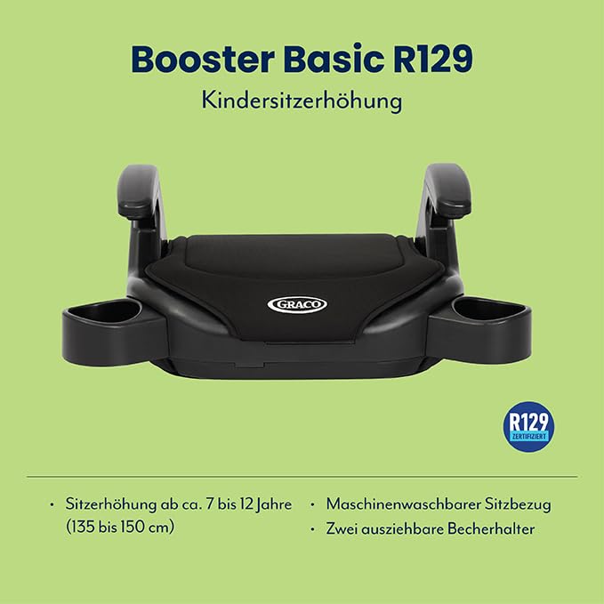 Graco Booster Basic R129 Sitzerhöhung 7-12 Jahre Schwarz