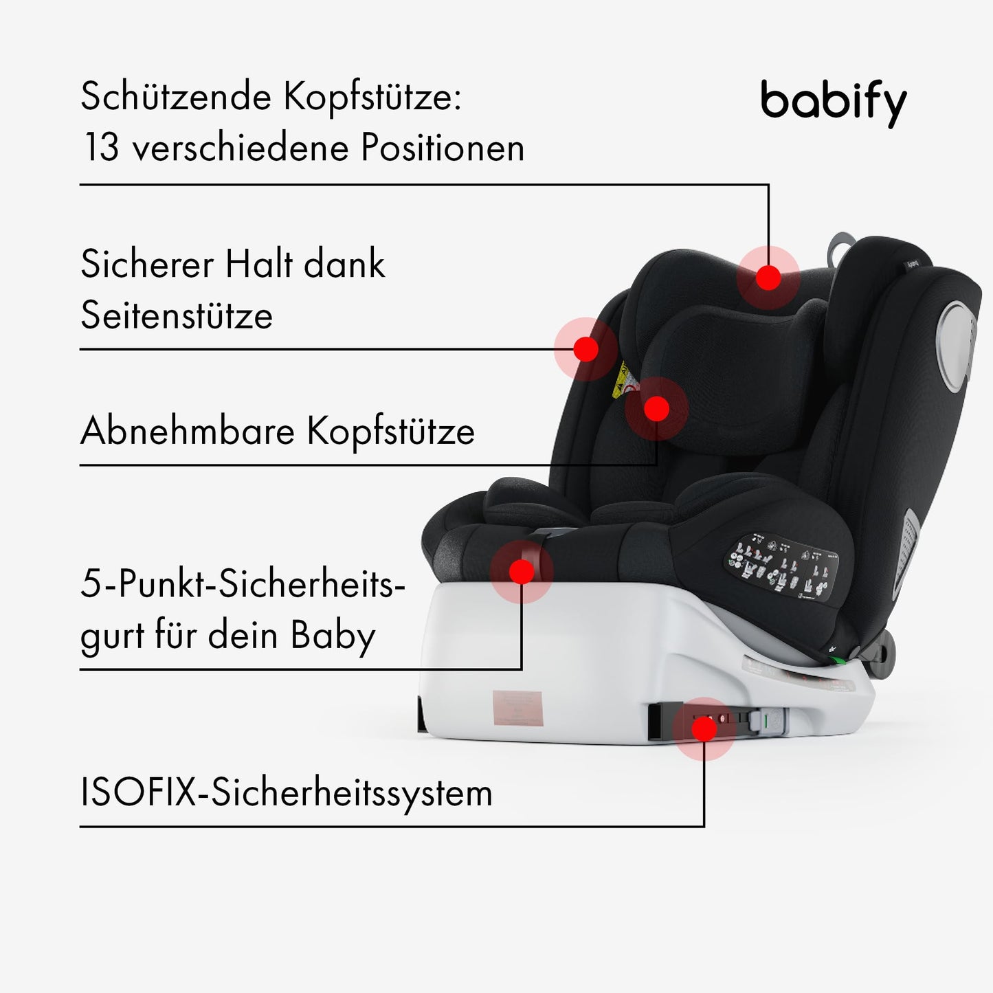 Babify Onboard i-Size 40-150cm Kindersitz 360° Isofix Schwarz