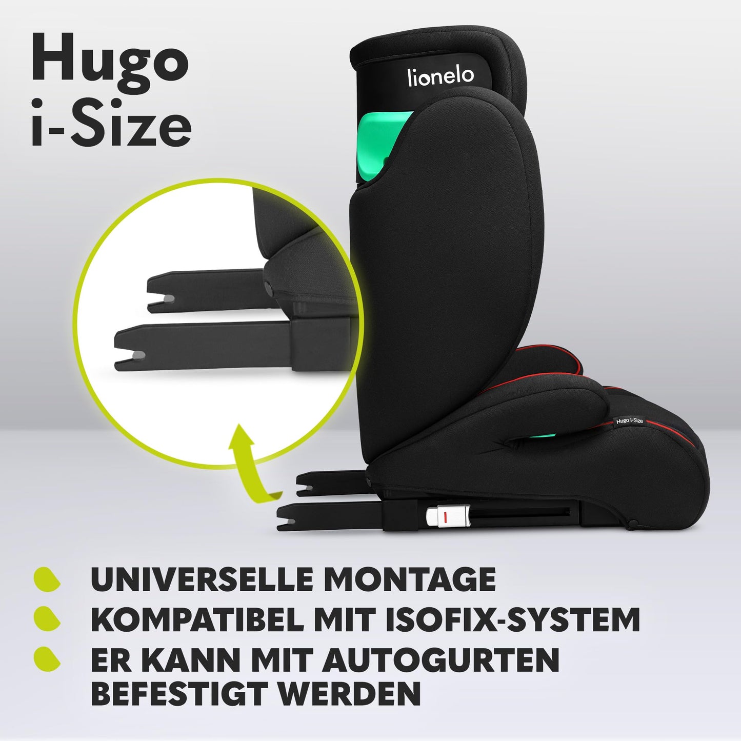 Lionelo HUGO i-Size 100-150cm Isofix Kindersitz Grau