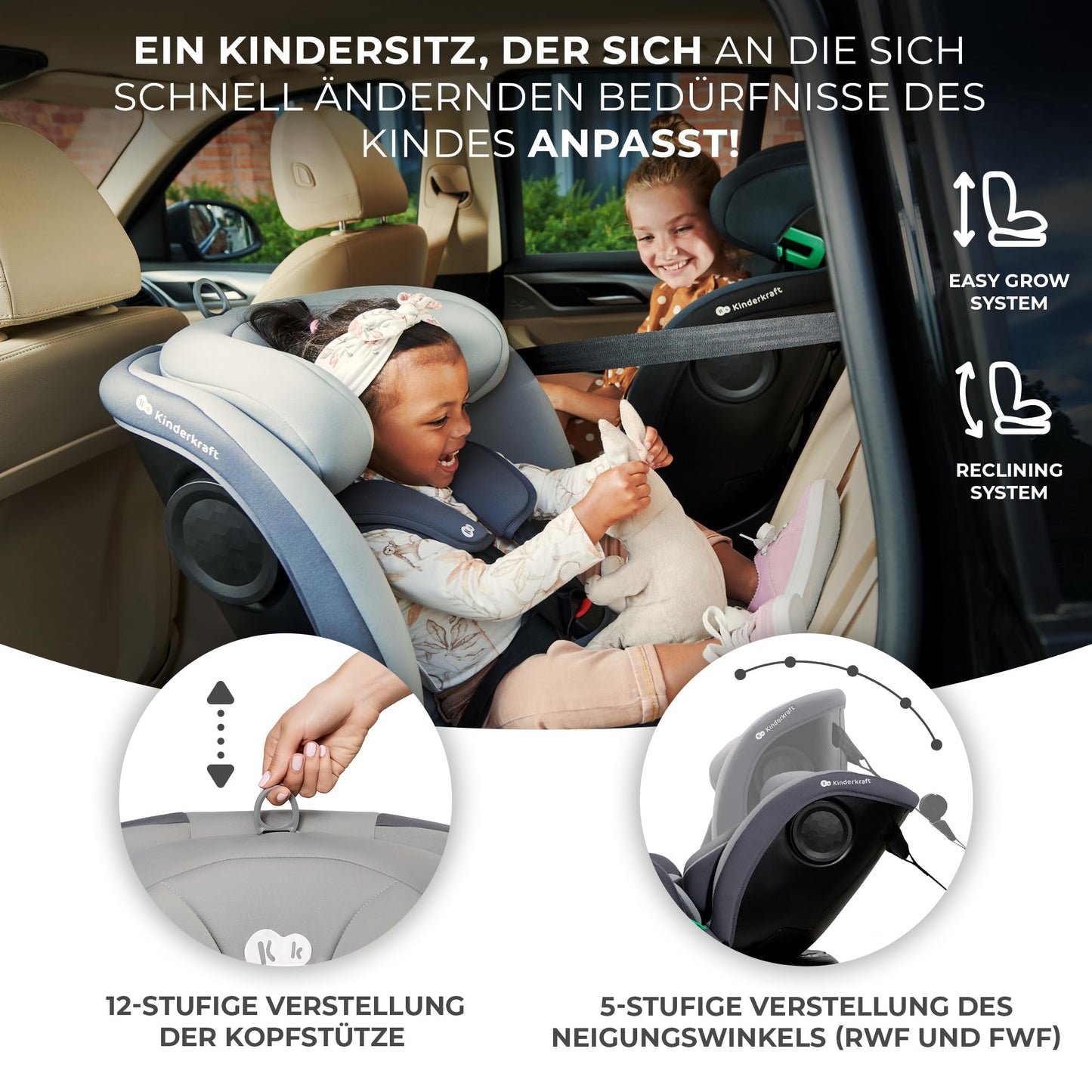 Kinderkraft I-GROW Kindersitz i-Size 0-36kg 360° Isofix Schwarz