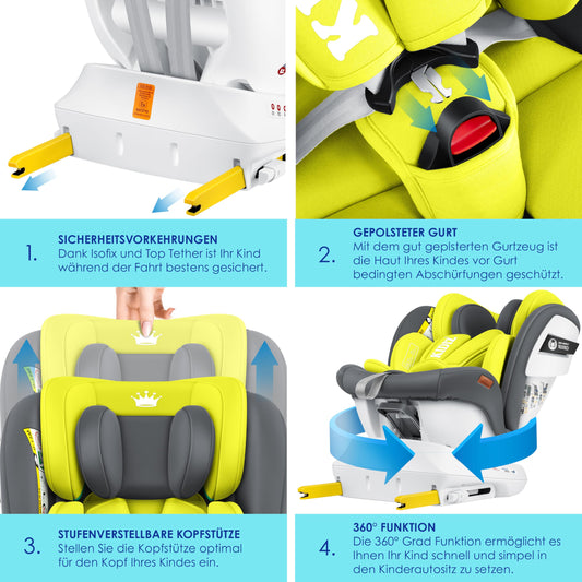 KIDIZ Kindersitz i-Size 0-36kg Isofix 360° drehbar Schwarz