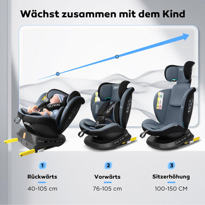 Reecle 360 i-Size Kindersitz 40-150cm Isofix Schwarz/Grau
