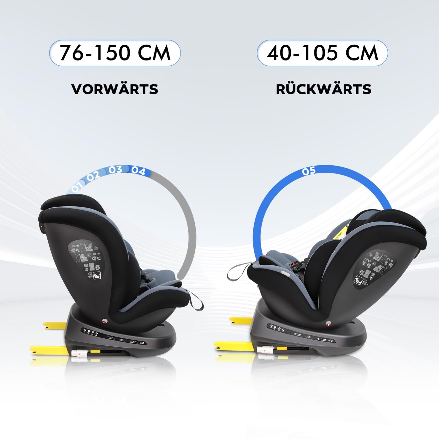 Reecle 360 i-Size Kindersitz 40-150cm Isofix Schwarz/Grau