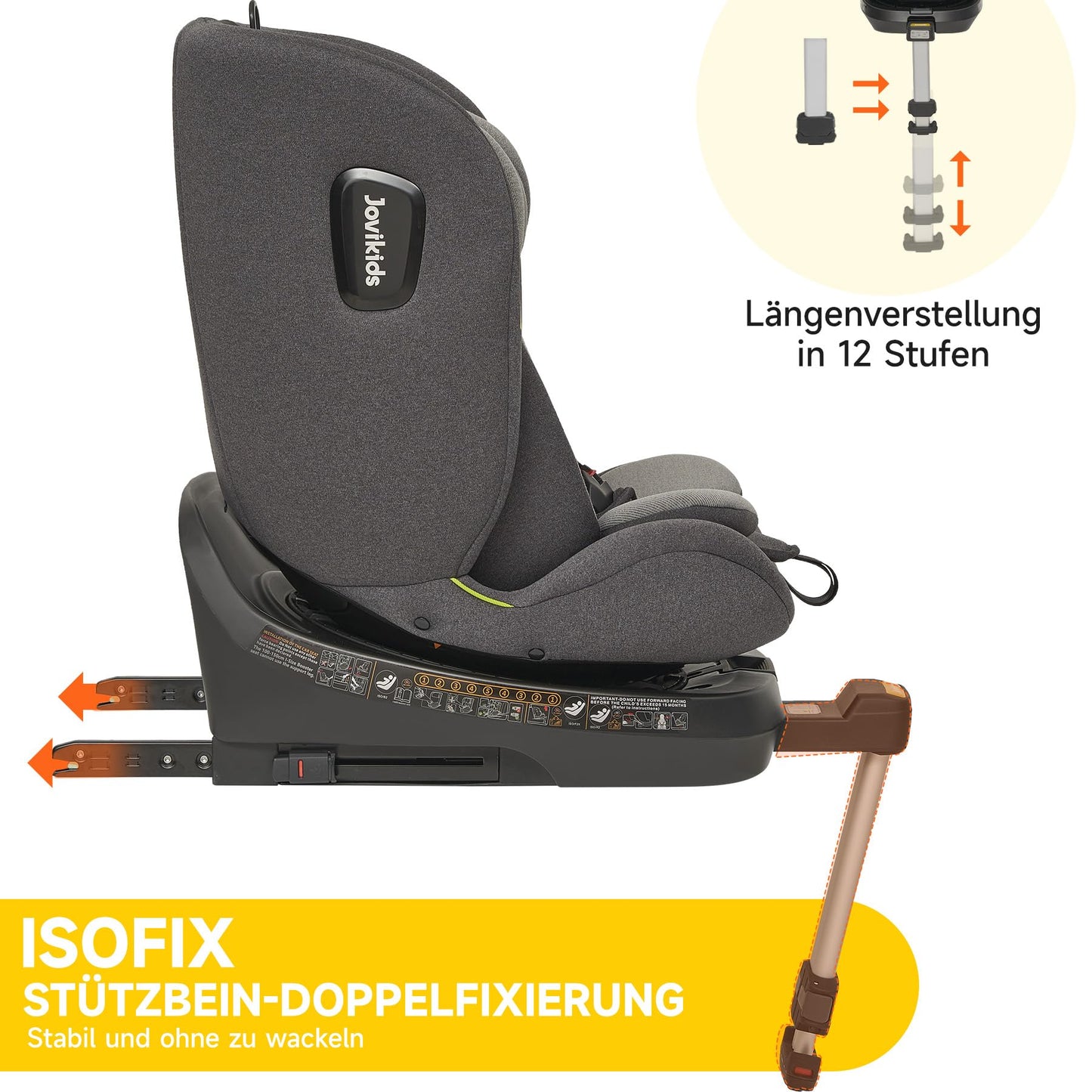 Jovikids 360 i-Size Kindersitz 40-150cm Isofix Grau