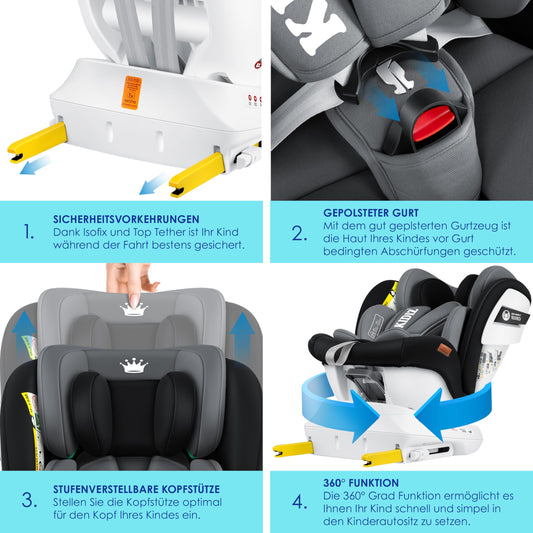 KIDIZ Kindersitz i-Size 0-36kg Isofix 360° drehbar Schwarz