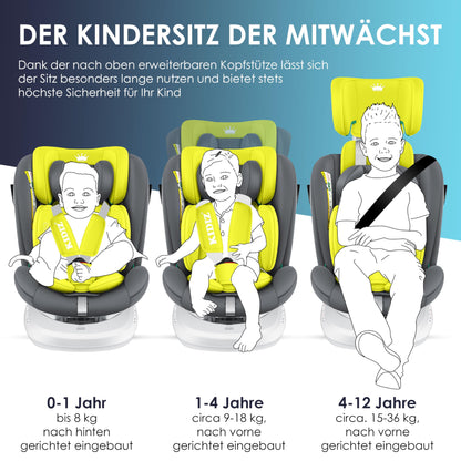 KIDIZ Kindersitz i-Size 0-36kg Isofix 360° drehbar Schwarz
