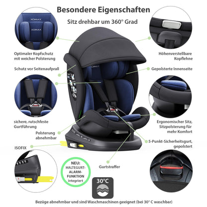 XOMAX 946i i-Size Kindersitz 0-36kg 360° Isofix Liegefunktion